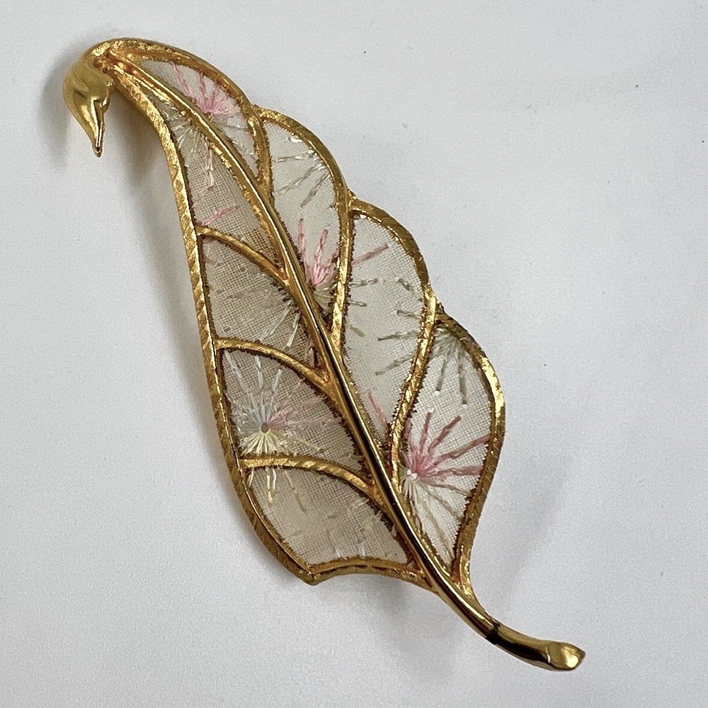 Vintage Leaf Brooch With Embroidery Floral Lace